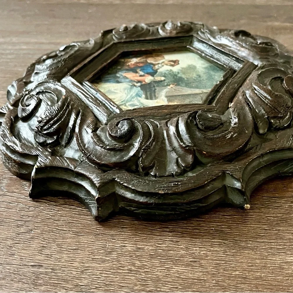 Vintage Ornate Brown Framed Art Piece 9/9 inch